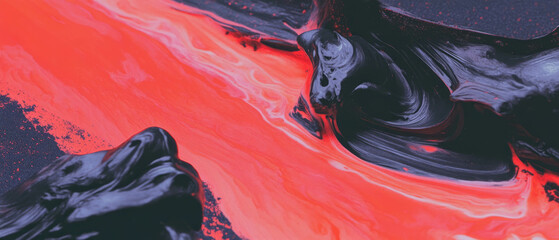 Poster - Exploring dynamic ink textures and vibrant red shapes on canvas art