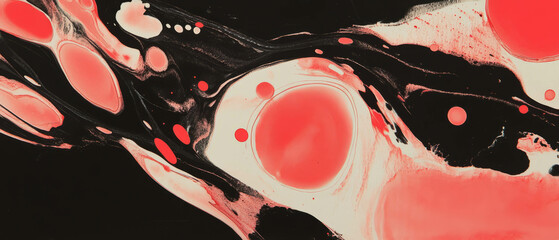 Poster - Vibrant abstract ink design with red shapes on smooth paper background