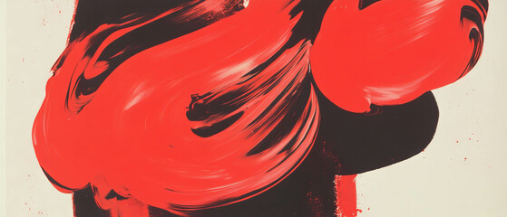 Poster - Bold red ink shapes on smooth paper create dynamic contrast and texture in artwork