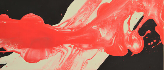 Poster - Bright red ink flows over textured paper creating varied patterns and effects