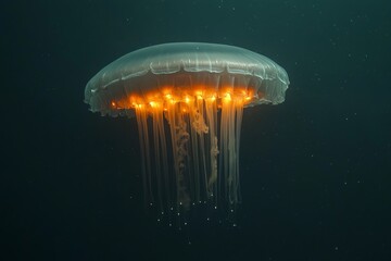 Aufkleber - Underwater jellyfish glows in the dark depths of the ocean