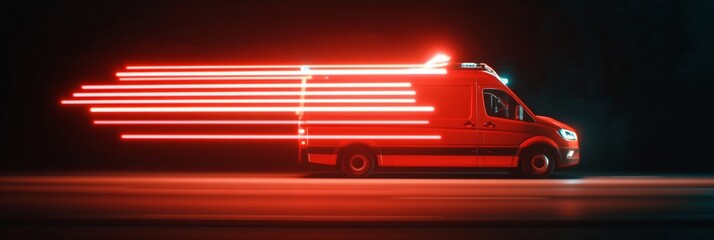 Poster - Dynamic Motion Graphics of Speeding Ambulance High-Tech LED Light Trails and Sleek Design in Emergency Services - Innovation in Medical Transport Visual Content