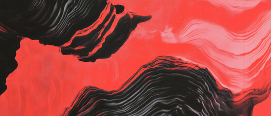 Poster - Vivid brush strokes create dynamic contrast in textured ink art with red accents
