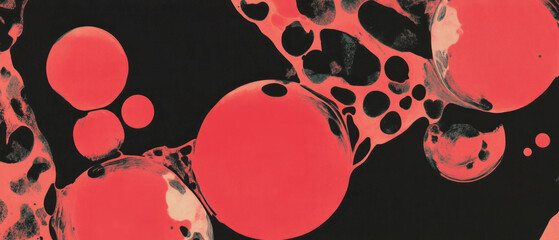 Poster - Exploring varied textures of ink with precise droplet placement and bright red forms