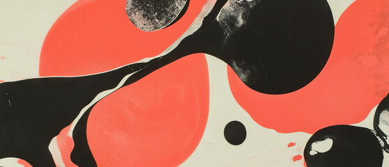 Poster - Creative ink texture showcasing bright red shapes with varied densities on a patterned background