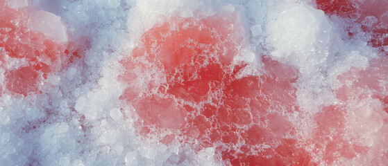 Poster - Ink and salt create striking patterns with vibrant red shapes and crystalline textures