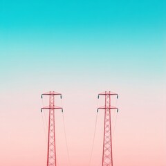 Poster - Vibrant Pastel Network Infrastructure Telecommunication Towers and Fiber Optic Lines - Modern Connectivity Visuals for Tech Marketing and Broadband Expansion