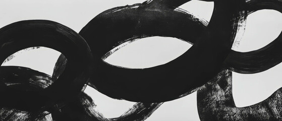 Aufkleber - Interlocking black ink circles on stark white background create striking visual texture