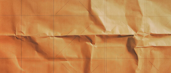 Poster - Textured Kraft paper with grid pattern showcasing crumpled appearance and faint lines