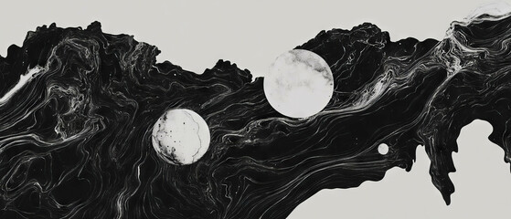 Poster - Intricate black ink patterns resembling lace against a glossy white background