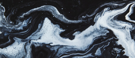 Poster - Swirling black ink patterns on white background create an elegant textured composition
