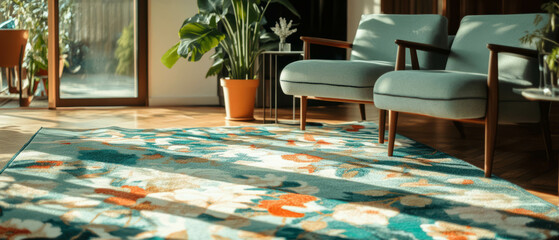 Poster - Stylish machine-made rug enhancing modern living space with balanced design and texture