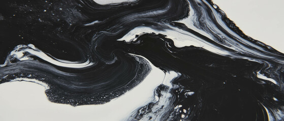 Poster - Marbled black ink patterns swirling against a white background creating dynamic visual depth