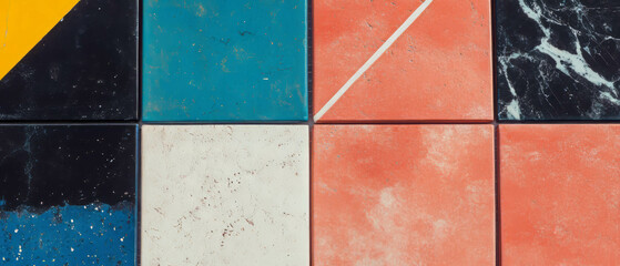 Poster - Brightly colored tile patterns showcasing varied designs and textures for decorative use
