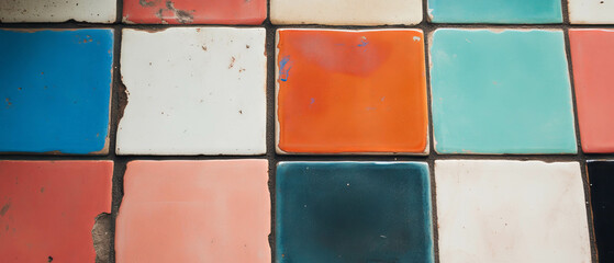 Poster - Vibrant ceramic tiles with unique patterns and bright colors create a lively floor design