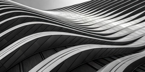 Poster - Abstract Black and White Wave Pattern with Optical Illusion Effect Wallpaper Background