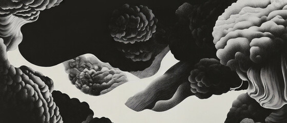 Aufkleber - Maximalist black ink patterns creating textured compositions on a white background