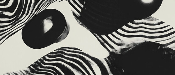 Aufkleber - Maximalist black ink patterns create a striking visual contrast against a textured white background