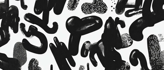 Poster - Maximalist black ink patterns on textured white background creating dynamic compositions