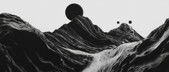 Poster - Minimalist black ink patterns create a striking contrast against a white background