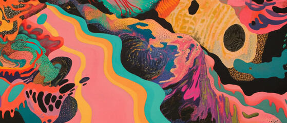 Poster - Colorful ink patterns create vibrant abstract artwork with dynamic textures and shapes