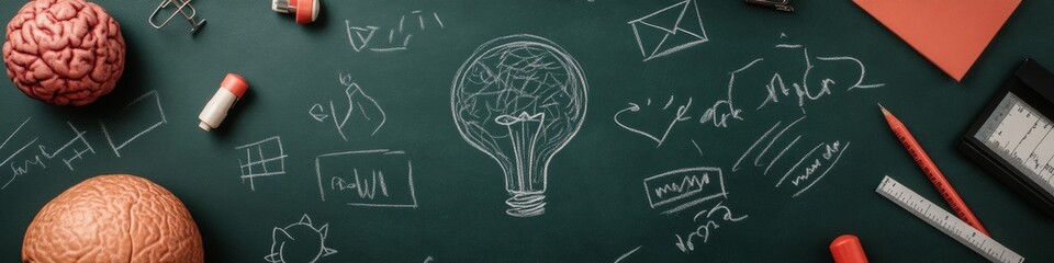 Aufkleber - Contemporary Chalkboard Design Education Concepts and Brain Models for Interactive Learning Spaces, Chalk Art for Innovative Classroom and Seminar Presentations