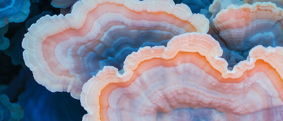 Poster - Unique textures and colors of mushroom gills with radial patterns