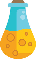 Poster - blue glass flask with a cork is bubbling with a yellow liquid in an icon style