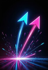 Poster - Neon Arrows Pointing Upwards with a Burst of Light Futuristic Illustration Wallpaper Background