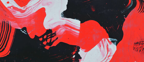 Poster - Bold patterns featuring contrasting red shapes against dark ink textures in modern art style