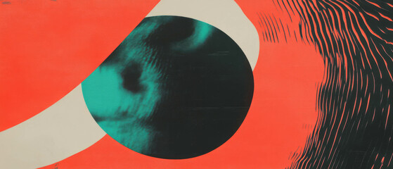 Poster - Exploring contrasting colors and patterns in negative space ink design with vibrant reds