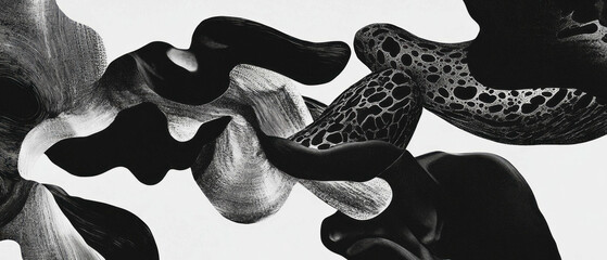 Poster - Organic black ink patterns create intricate designs on a resistant white background