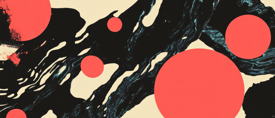 Poster - Organic ink patterns with flowing lines and bright red shapes create dynamic contrast