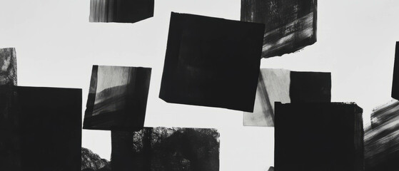 Poster - Exploration of overlapping black ink squares on a clean white background