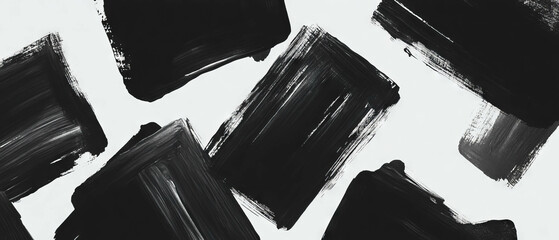 Poster - Overlapping black ink squares create a textured pattern on a clean white background