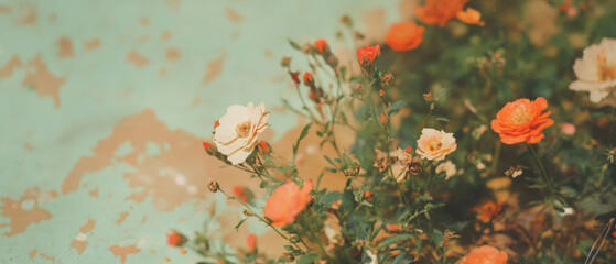 Aufkleber - Textured paper featuring embedded flowers and natural elements in warm tones and soft hues