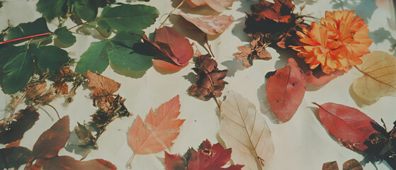 Aufkleber - Pressed leaves and natural elements create unique textured paper surface art