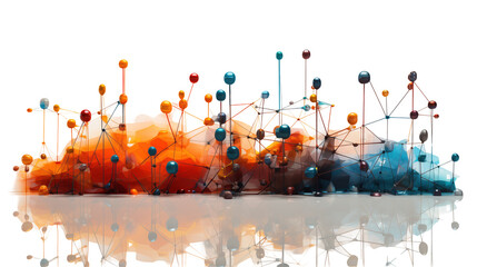 Abstract orange and blue 3D network design, modern geometric digital art for tech and futuristic themes, transparent background.