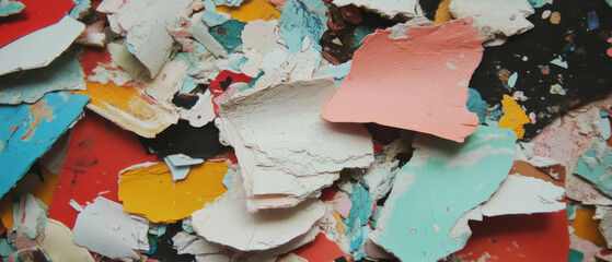 Poster - Textured recycled paper with vibrant colors and speckled patterns scattered on a surface