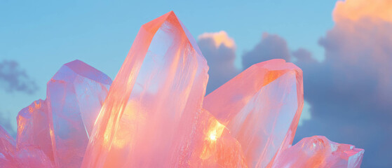 Poster - Rose quartz crystals sparkling under soft sunlight in pale pink hues