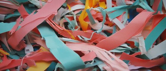 Aufkleber - Colorful texture of shredded paper, showcasing thin strips in various hues and patterns