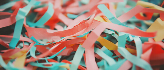 Aufkleber - Colorful shredded paper strips create a vibrant textured background for crafts or decorations
