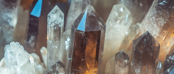 Poster - Showcasing the intricate textures of smoky quartz crystals with rich brown and gray hues