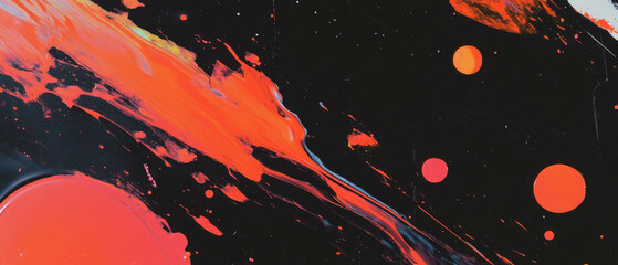 Poster - Bright red splatter ink patterns create an abstract backdrop with contrasting shapes and textures