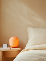 Aufkleber - Scandi Minimalism for Smart Homes Textured Linen Bedding and Soft Light Integration in Cozy Bedroom - Home Automation and Ambient Tech for Modern Living Comfort