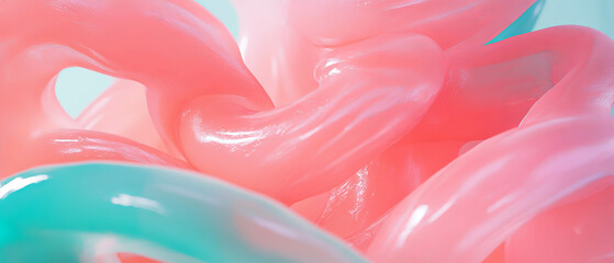 Poster - Stretched bubblegum showcasing thin strands and elastic texture in vibrant colors