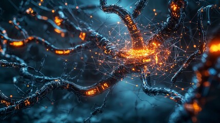 Leinwandbilder - Futuristic data network glowing with integrated paths cyber city digital art tech environment close-up connectivity concept