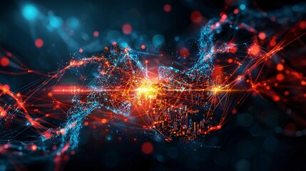 Poster - Global data network visualization with glowing threads digital abstract technology futuristic perspective