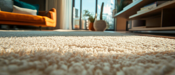 Poster - Soft tufted carpet with looped pile in a stylish modern interior space