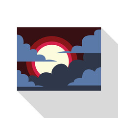 Poster - Stylized vector illustration of a full moon surrounded by clouds in a colorful night sky